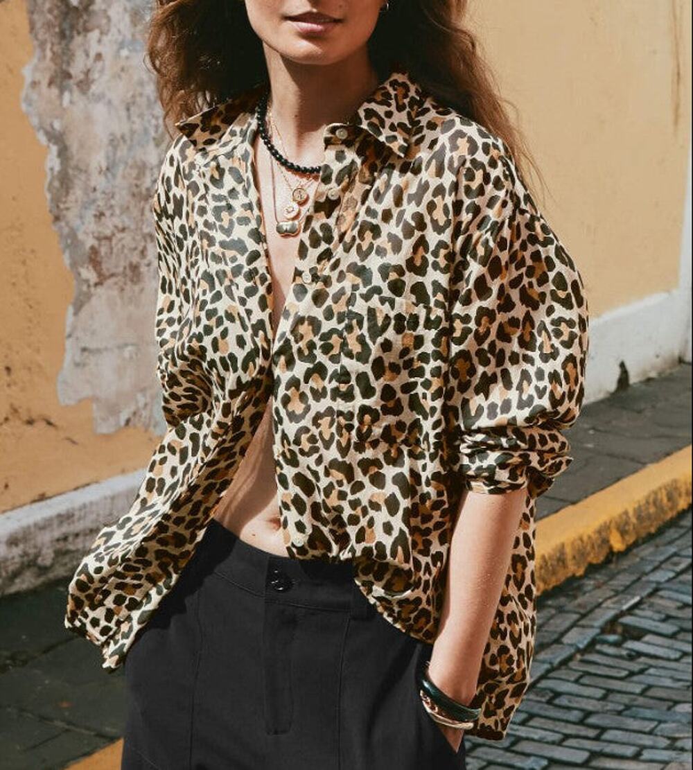 Palme Leopard Print Cotton Voile Relaxed Long Sleeve Shirt